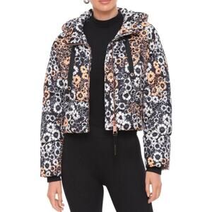 New Avec Les Filles Floral Cropped Hooded Puffer Jacket